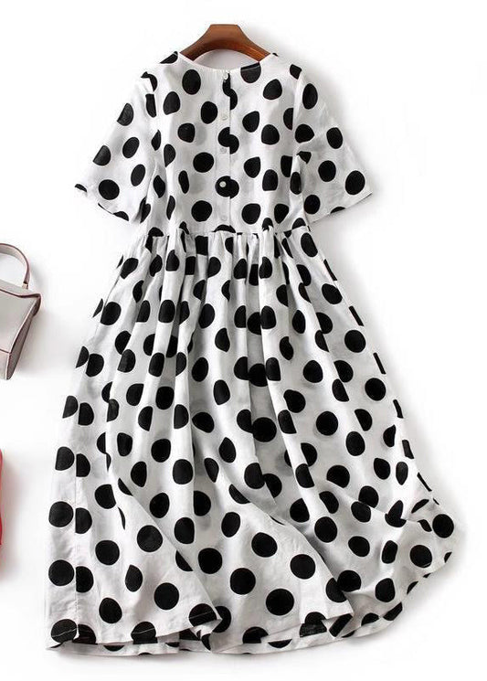 French Black Dot Button Cotton Long Dresses Summer GH1079 Ada Fashion