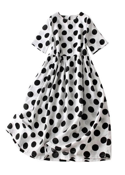 French Black Dot Button Cotton Long Dresses Summer GH1079 Ada Fashion