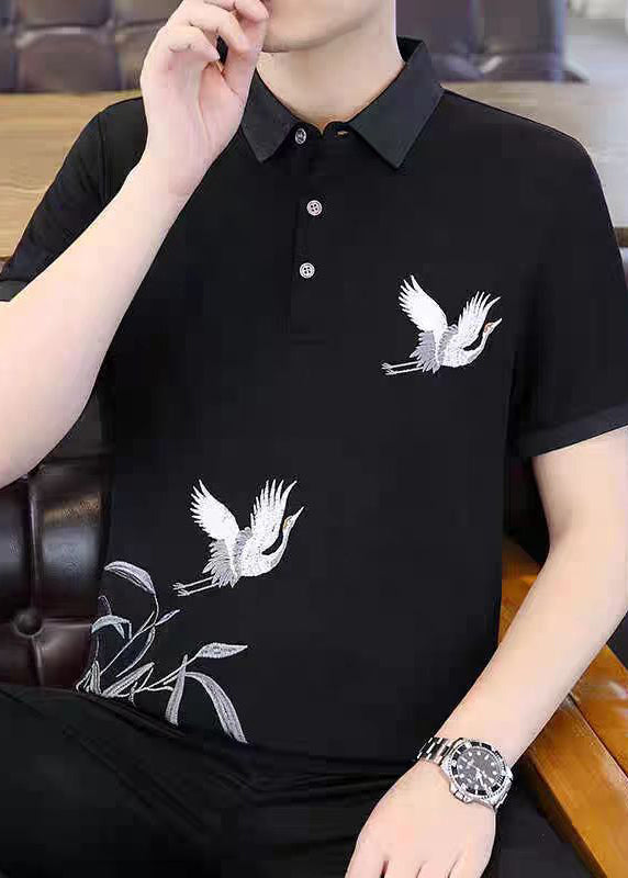 Polo Black Original Design Men Cotton French Shirt Embroideried FashionChic