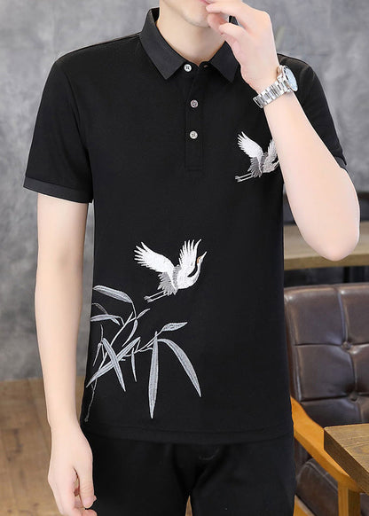 Polo Black Original Design Men Cotton French Shirt Embroideried FashionChic