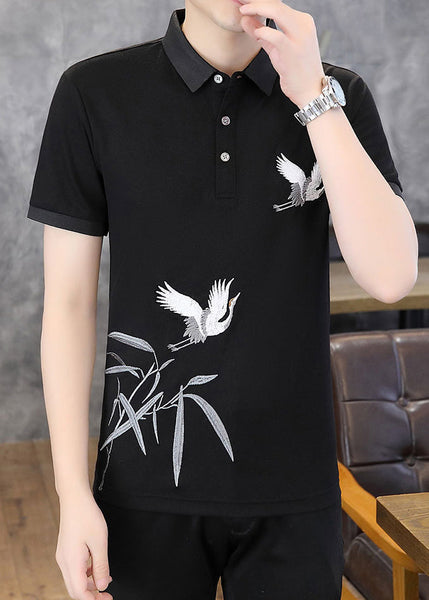 Polo Black Original Design Men Cotton French Shirt Embroideried FashionChic