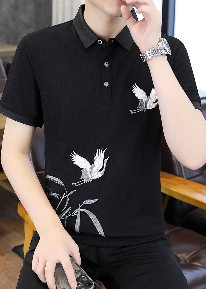 Polo Black Original Design Men Cotton French Shirt Embroideried FashionChic