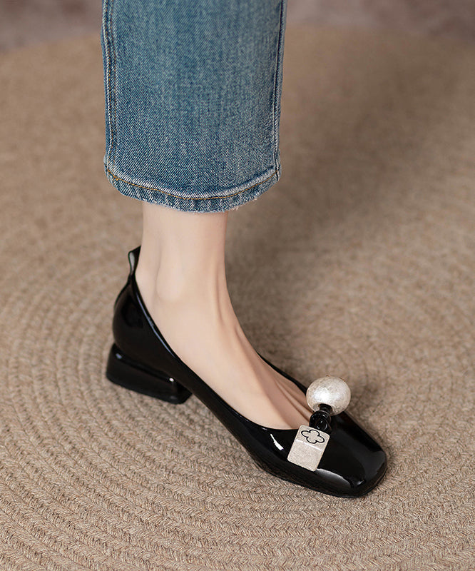 French Black Faux Leather Chunky Penny Loafers Splicing WT030 PDX241030