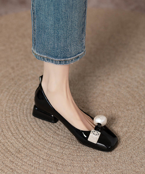 French Black Faux Leather Chunky Penny Loafers Splicing WT030 PDX241030