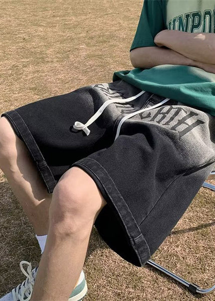 Color Print Waist Black Denim Elastic Gradient Pockets French FashionChic