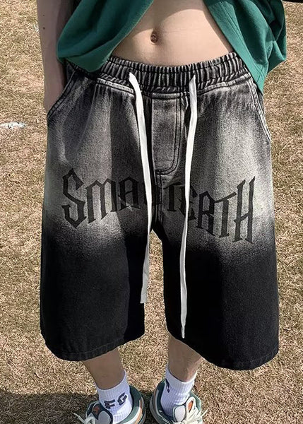 Color Print Waist Black Denim Elastic Gradient Pockets French FashionChic