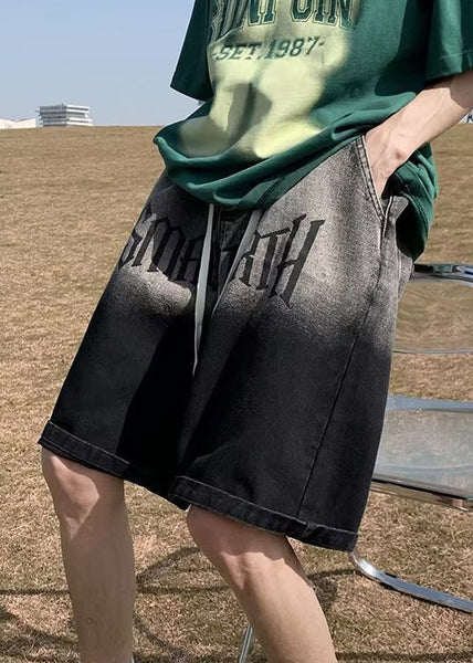 Color Print Waist Black Denim Elastic Gradient Pockets French FashionChic