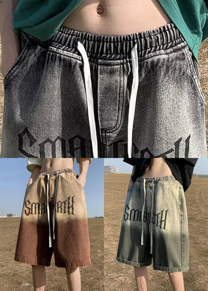 Color Print Waist Black Denim Elastic Gradient Pockets French FashionChic