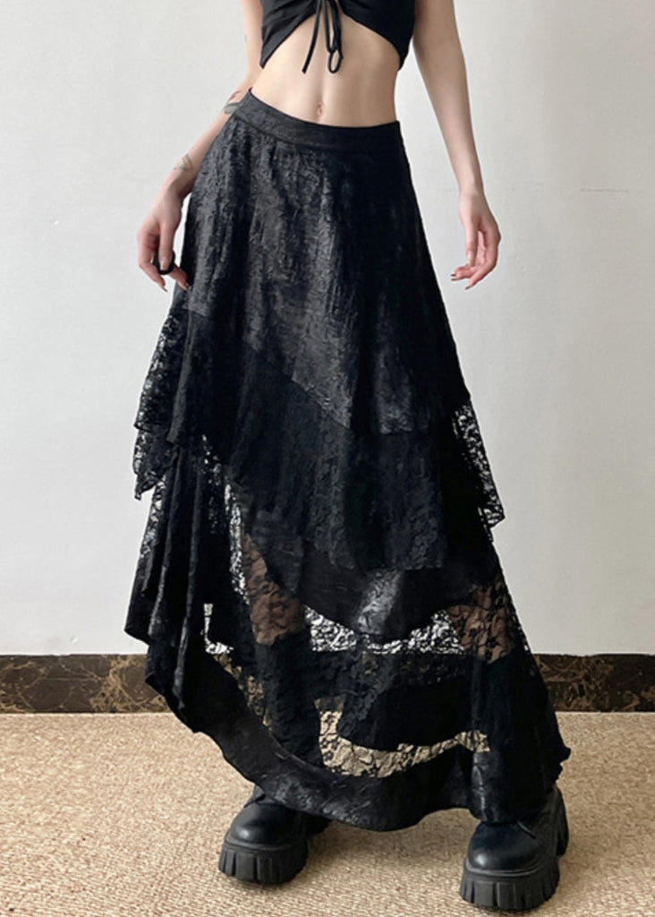 French Black High Waist Patchwork Lace Skirts Summer AW1018 OM-NZ240827