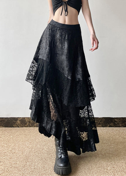 French Black High Waist Patchwork Lace Skirts Summer AW1018 OM-NZ240827