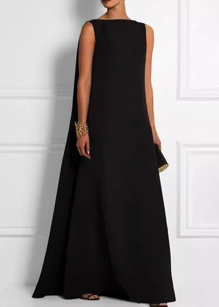 High Ankle Black French Dress Cotton Sleeveless Solid Waist FashionChic