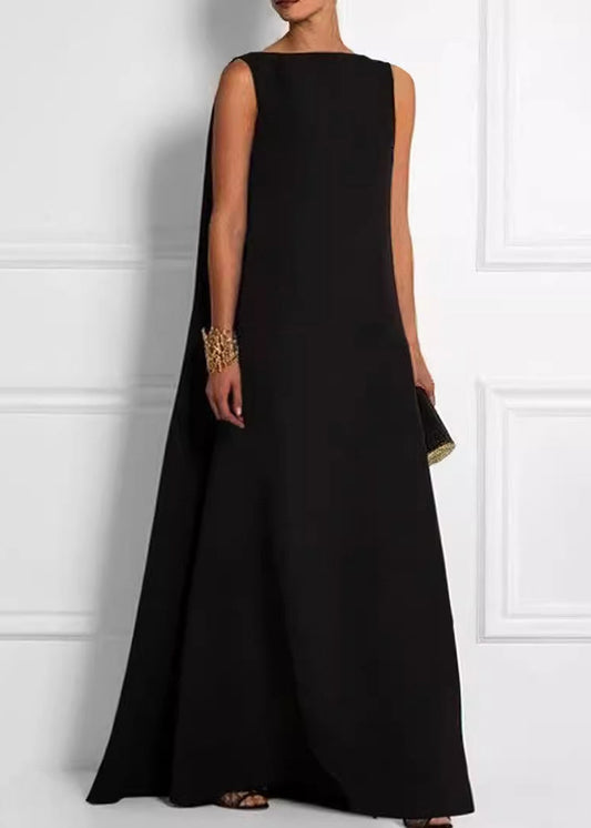 High Ankle Black French Dress Cotton Sleeveless Solid Waist FashionChic