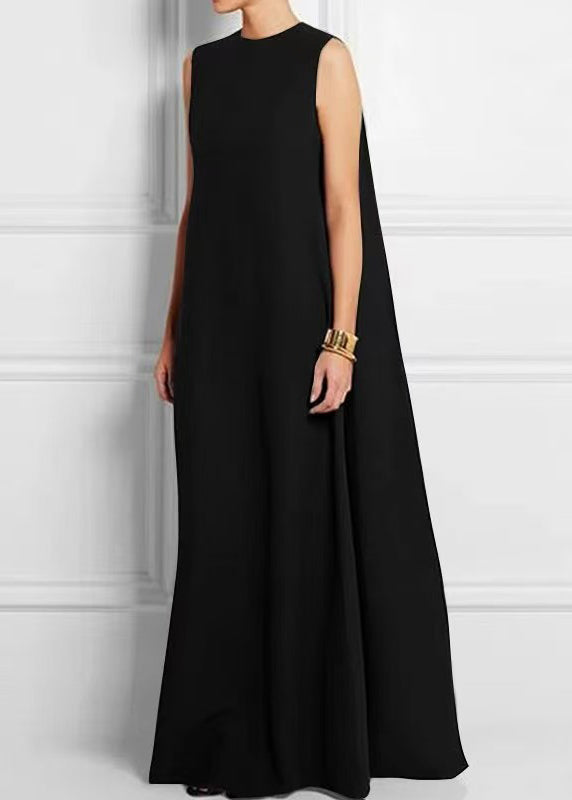 High Ankle Black French Dress Cotton Sleeveless Solid Waist FashionChic