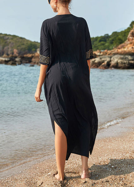 French Black Lace Up Side Open Cotton Long Dresses Summer AA1052 Ada Fashion