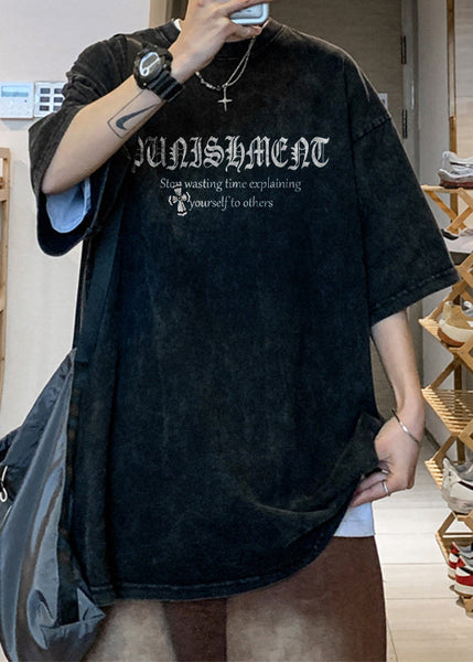 French Black Letter Original Design Cotton Mens T Shirts Summer YL003 ABC