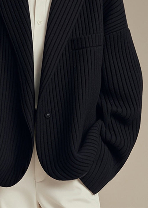 French Black Notched Striped Button Spandex Coats Fall ER003 ABC