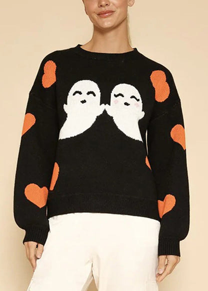 French Black O Neck Cozy Knit Sweaters Long Sleeve AE1032 OM-HW240901