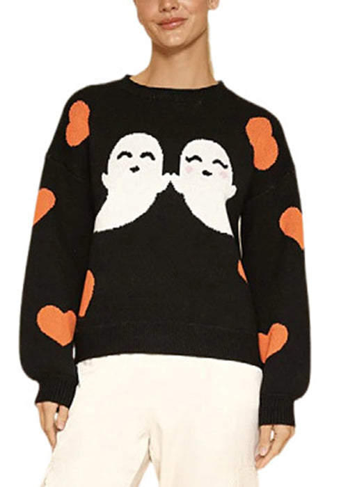 French Black O Neck Cozy Knit Sweaters Long Sleeve AE1032 OM-HW240901