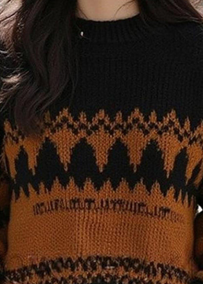 French Black O Neck Cozy Patchwork Wool Knit Sweater Winter WX015 ABC