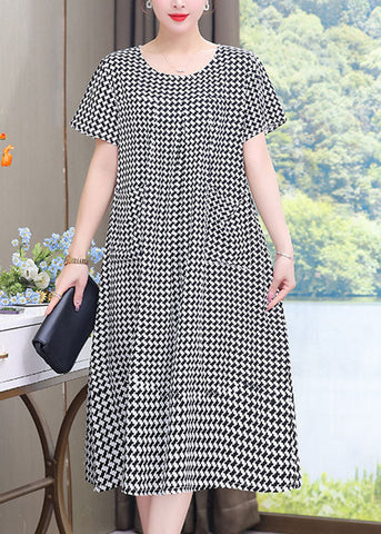 French Black O-Neck Plaid Patchwork Maxi Dresses Summer VB1052 Ada Fashion