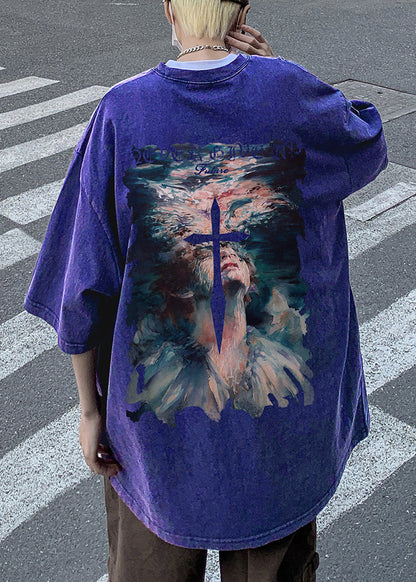 T Neck Half Black Print Sleeve Men O French Cotton Shirt FashionChic