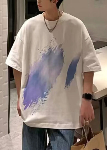 Black T Summer O Cotton Men Print Cozy Shirt French Neck FashionChic