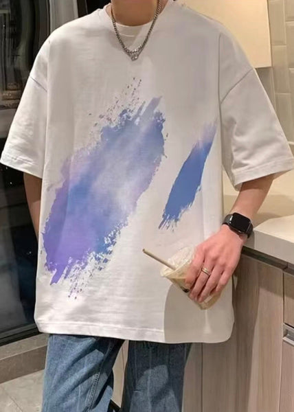 Black T Summer O Cotton Men Print Cozy Shirt French Neck FashionChic