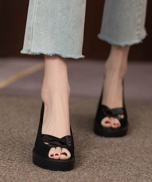 French Black Peep Toe Genuine Leather Platform Heels RT1045 Ada Fashion