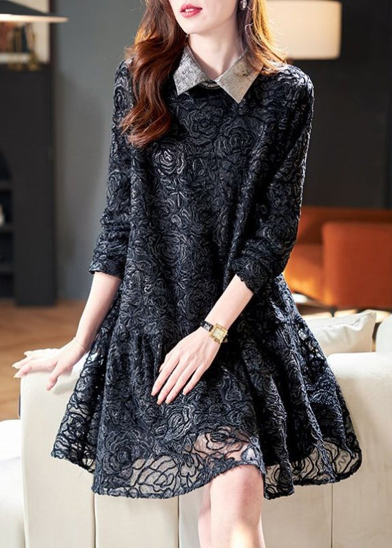 French Black Peter Pan Collar Patchwork Lace Dresses Spring RL003 ABC