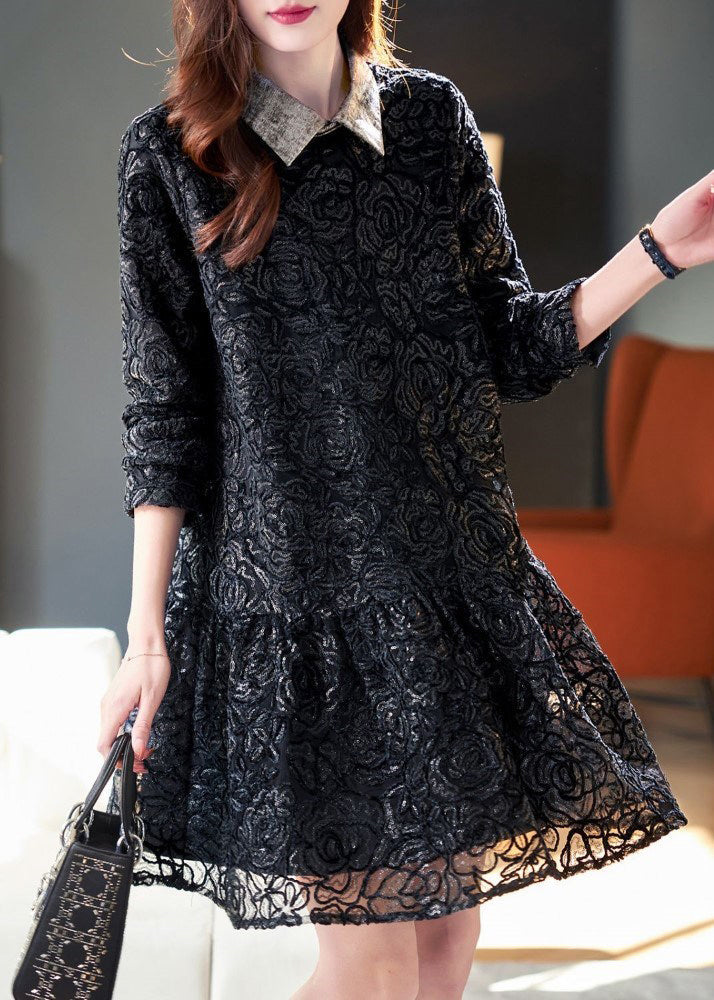 French Black Peter Pan Collar Patchwork Lace Dresses Spring RL003 ABC