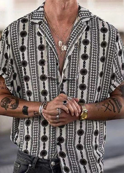 Print Cotton Pan Peter Summer French Black Men Collar Shirt FashionChic