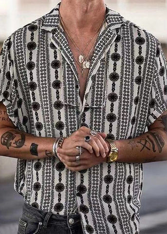 Print Cotton Pan Peter Summer French Black Men Collar Shirt FashionChic