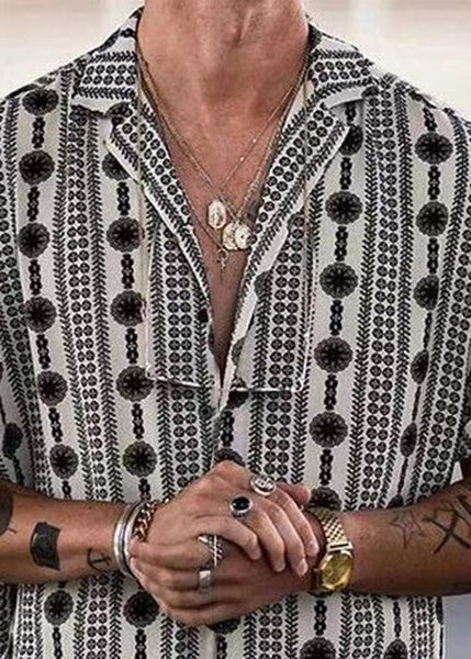 Print Cotton Pan Peter Summer French Black Men Collar Shirt FashionChic