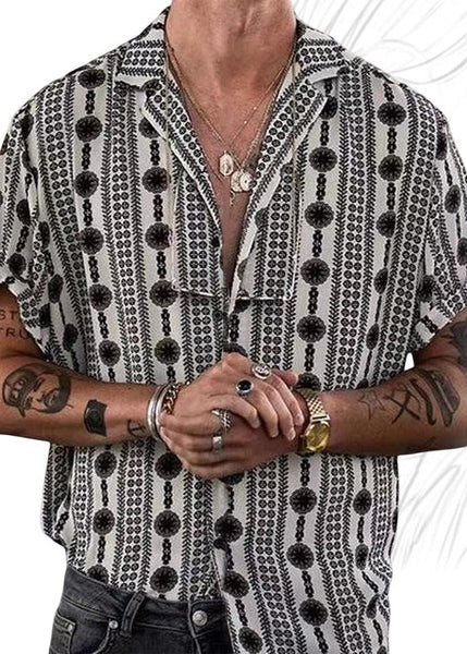 Print Cotton Pan Peter Summer French Black Men Collar Shirt FashionChic