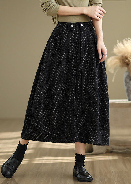 Waist Pockets Line Summer French Dot Elastic Black A Skirts FashionChic
