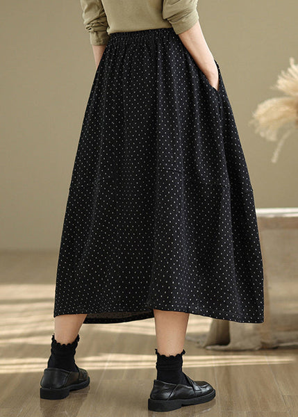 Waist Pockets Line Summer French Dot Elastic Black A Skirts FashionChic