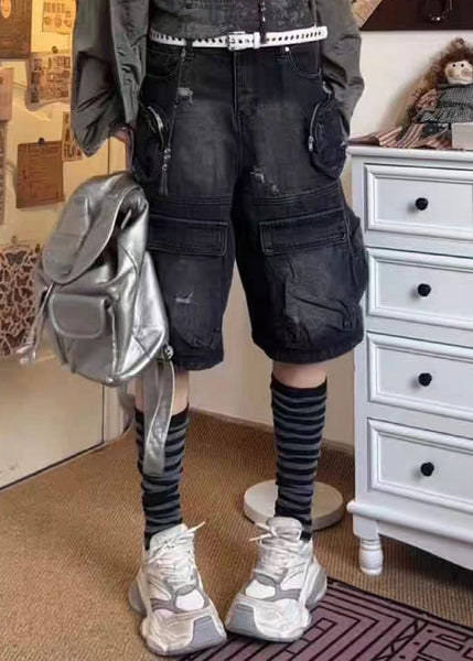 French Black Pockets Patchwork Shorts Summer QF058 Men-SPTS241016