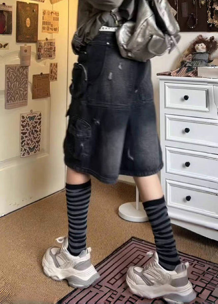 French Black Pockets Patchwork Shorts Summer QF058 Men-SPTS241016