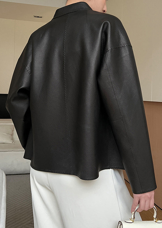 Coats French Pockets Spring Faux Leather Sashes Black FashionChic