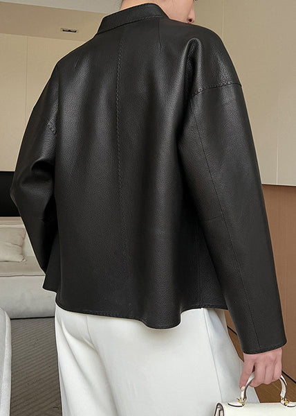 Pockets Coats Leather Black French Faux Sashes Spring FashionChic