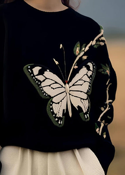 French Black Print Cozy Knit Sweaters Pullover Winter WX026 ABC