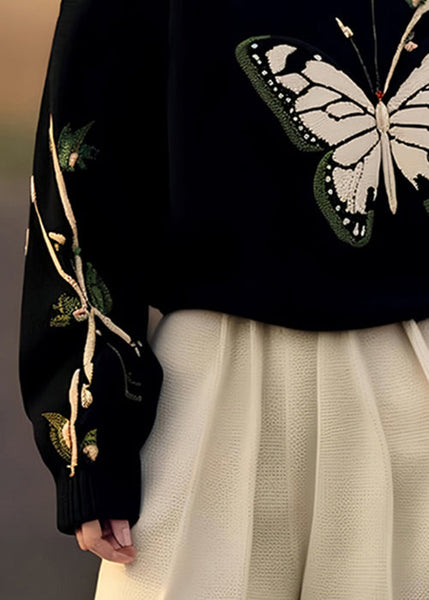 French Black Print Cozy Knit Sweaters Pullover Winter WX026 ABC