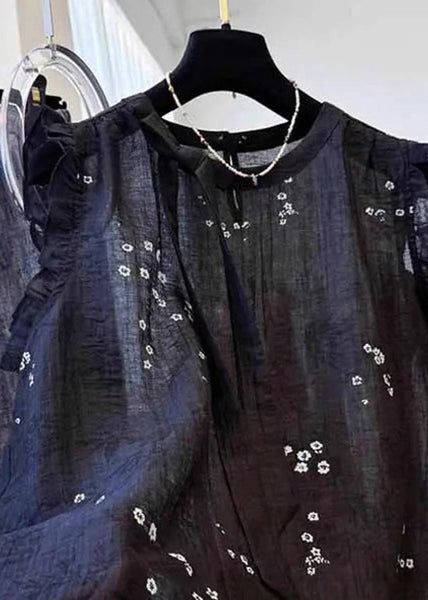 Summer Black French Ruffled Cotton Top Embroidered FashionChic