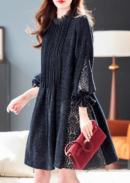 French Black Sequins Tulle Patchwork Dresses Butterfly Sleeve RL043 ABC