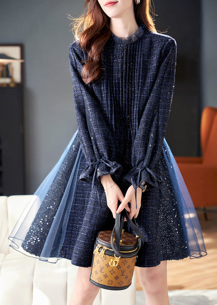 French Black Sequins Tulle Patchwork Dresses Butterfly Sleeve RL043 ABC