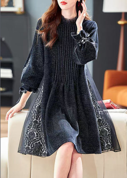 French Black Sequins Tulle Patchwork Dresses Butterfly Sleeve RL043 ABC