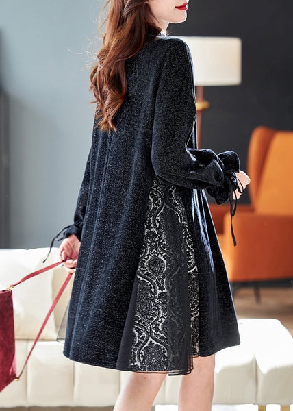 French Black Sequins Tulle Patchwork Dresses Butterfly Sleeve RL043 ABC