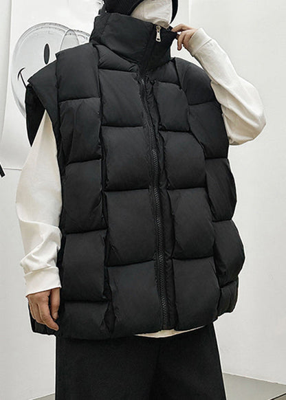 French Black Stand Collar Zip Up Cotton Filled Men Waistcoat Sleeveless EQ025 ABC