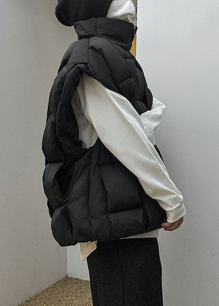 French Black Stand Collar Zip Up Cotton Filled Men Waistcoat Sleeveless EQ025 ABC