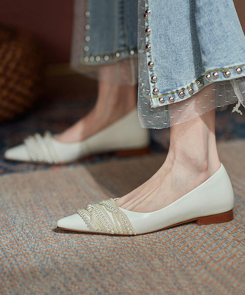 Flat Splicing French Nail Bead Shoes Pointed Toe Suede Black FashionChic